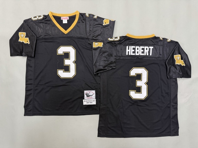 Men 2025 New Orleans Saints #3 Hebert black Throwback Limited NFL Jersey style 001